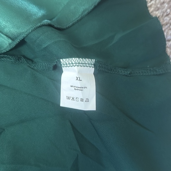 Dark Green Satin Split High Low Ruffle Cocktail One Shoulder Dress Size XL NWOT - Picture 7 of 9